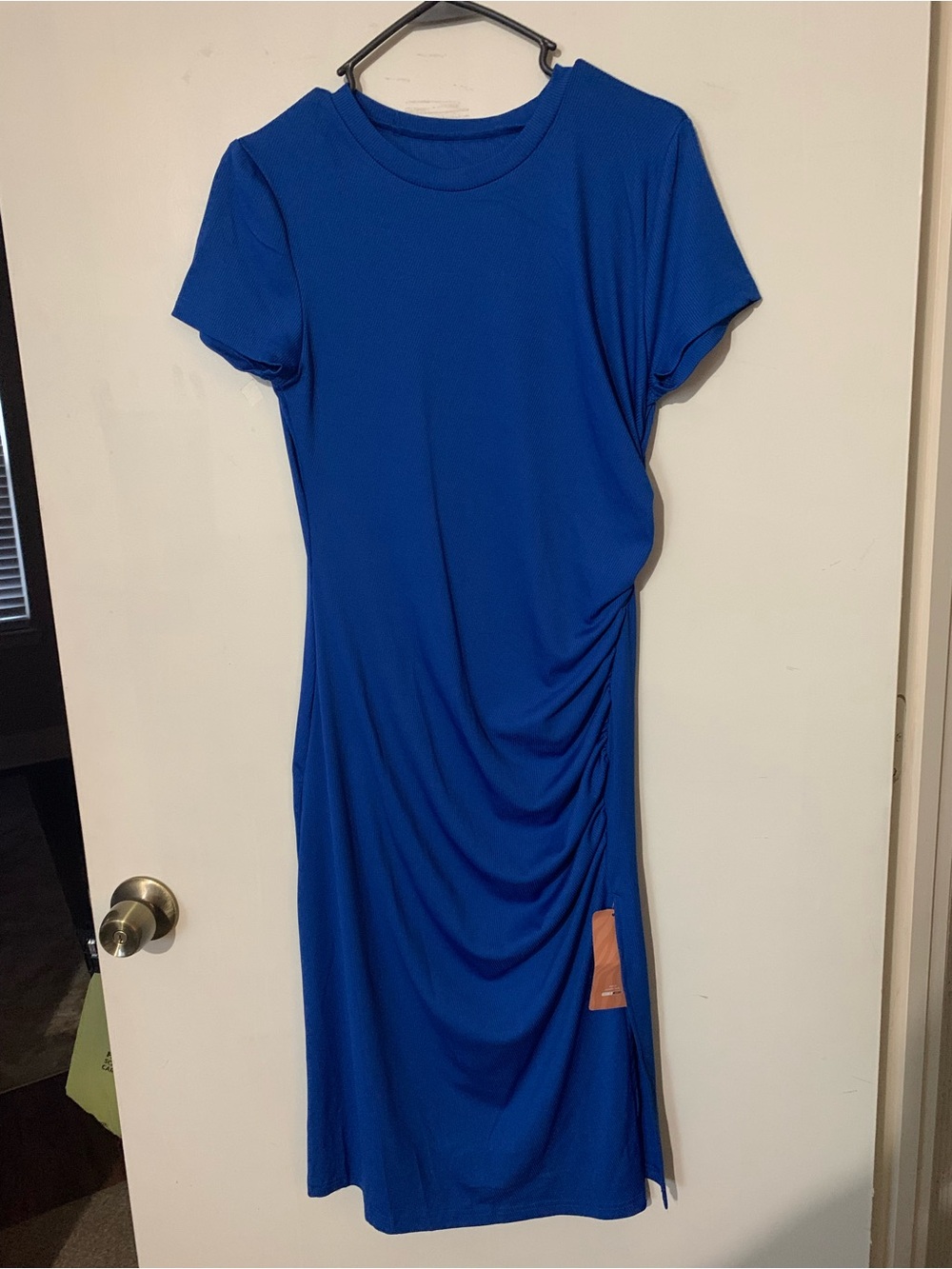 SHEIN Royal Blue Short Sleeve Ruched Midi Dress